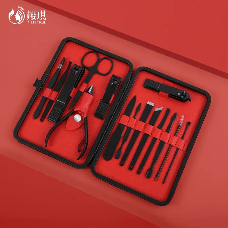 Professional 15PCS Manicure Pedicure Toe Nail Tools Set Kit Stainless Steel Nail Cutter Trimmer Ear Pick Midnight Green Beauty