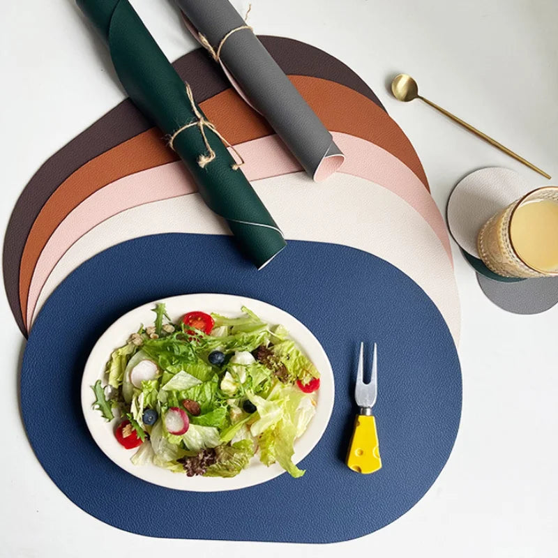 Tableware Pad PU Leather Placemat Oil Water Heat Insulation Non-Slip Plate Mat Home Table Mat for Dining Table