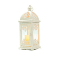 Vintage Style White Candle Lantern 15''High Metal Glass Hanging Outdoor Garden Wind Lantern