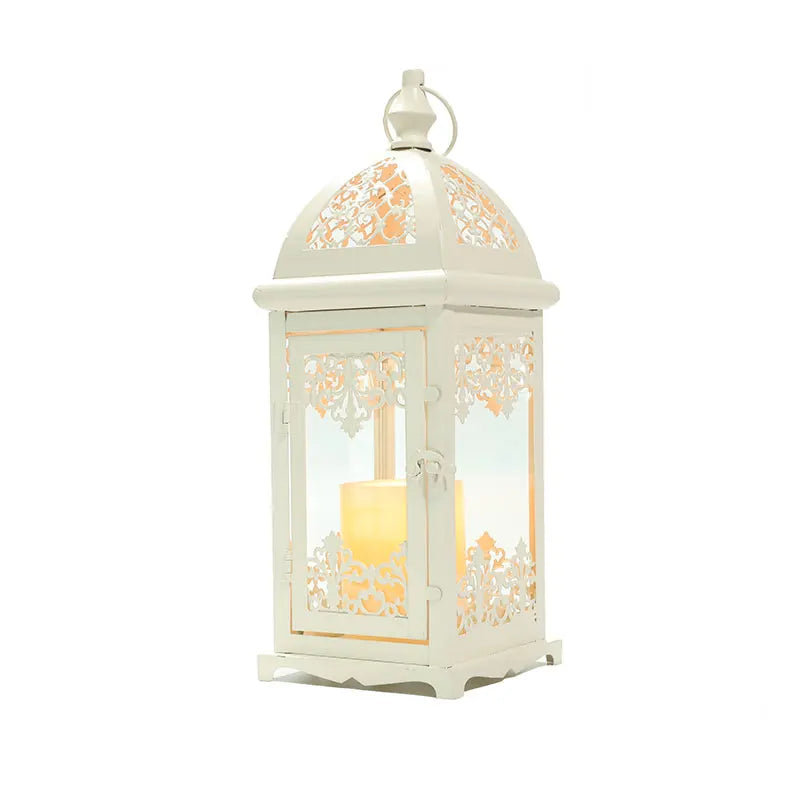 Vintage Style White Candle Lantern 15''High Metal Glass Hanging Outdoor Garden Wind Lantern