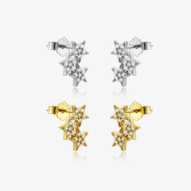 FUAMAY 925 Sterling Silver 18K Gold Plated Stud Earrings Triple Star Drop Earrings for Women
