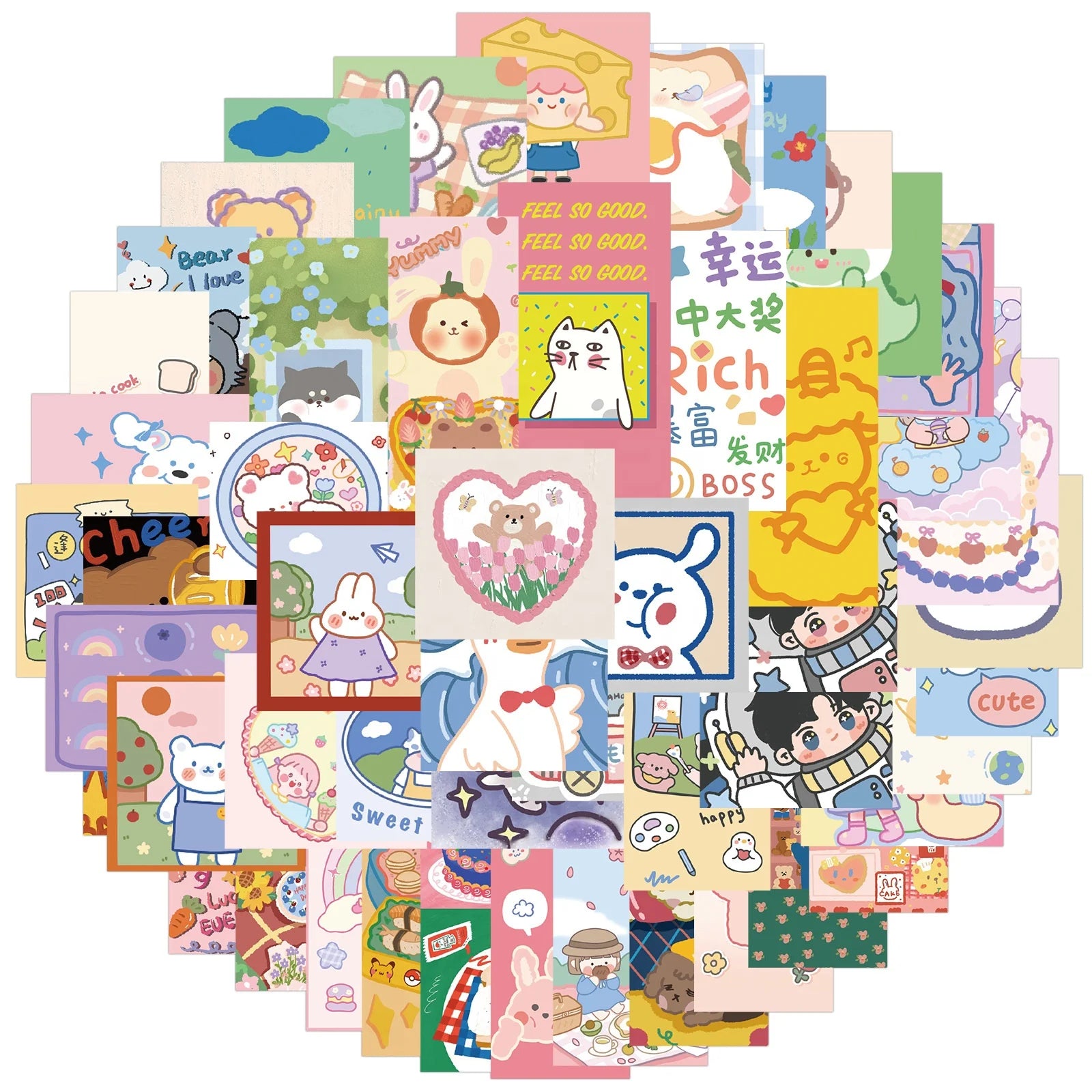 50Pcs Kawaii Cartoon Kids Student Washi Decor Sticker for Girl Notebook Diary Diy Phone Case Laptop Bottle PVC Stickers