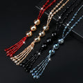 Women's Trendy Long Tassel Crystal Beads Necklace Glaring Glass Bead Sweater Chain for Parties Weddings Gifts