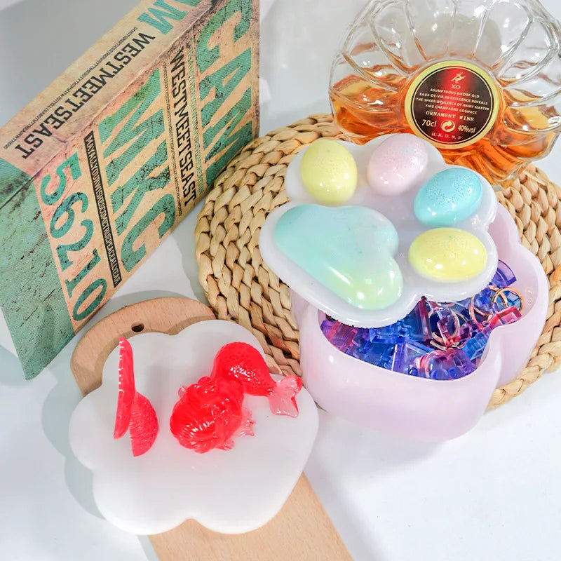 Popular 3D DIY Silicone Mold Colorful Cat Paw Storage Box Resin Epoxy Mold Frosted Box Silicone Safe Mould