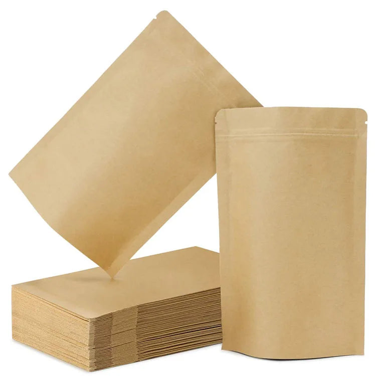 Eco-friendly Brown Kraft Craft Paper Stand-Up Pouch Resealable Ziplock Doypack Food Packaging