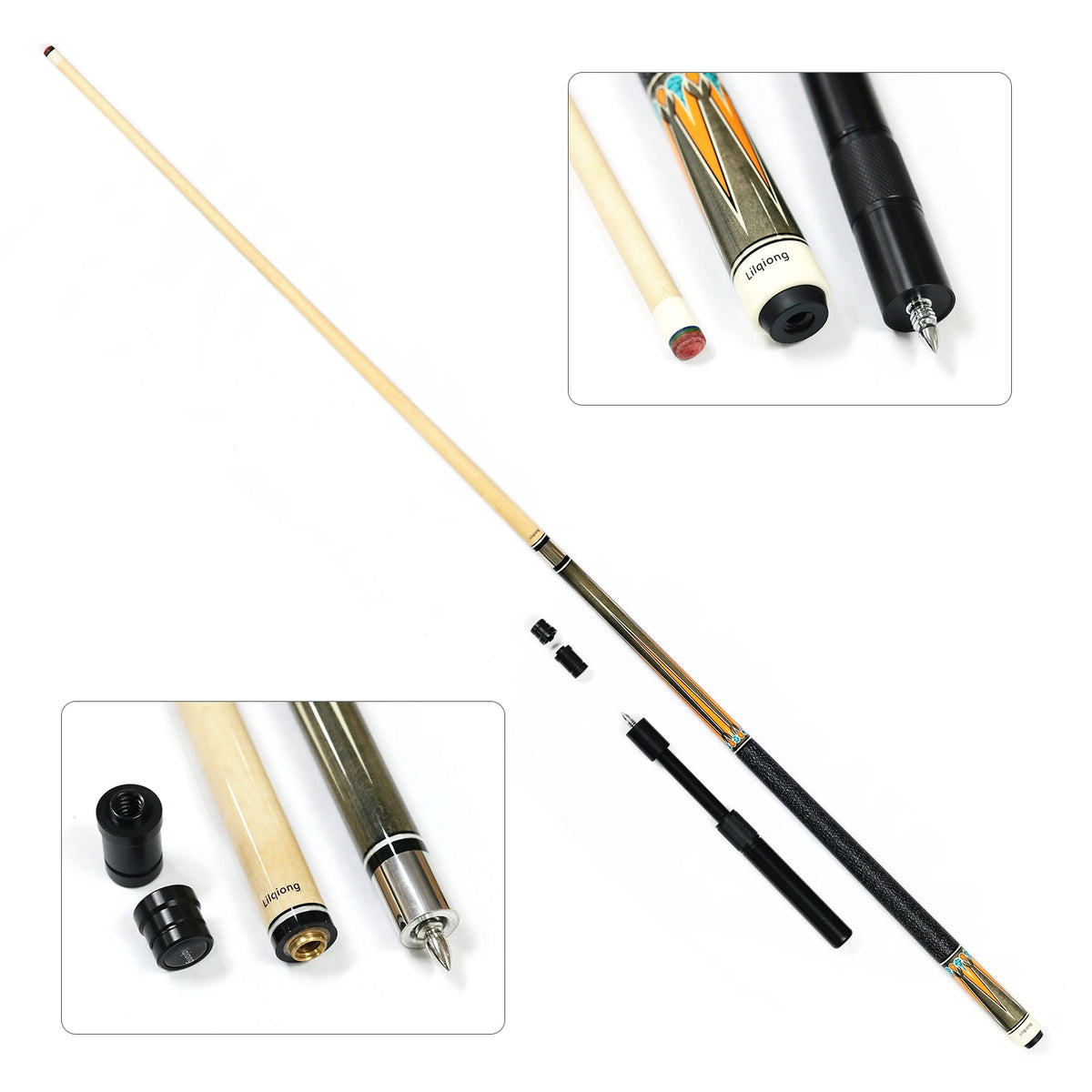 High Quality Handmade Canadian Maple Wood 1/2 With Uni-loc Pin Stainless Steel Joint Billiard Pool Cue 58" 13mm Tip 19-21oz MegaBDM