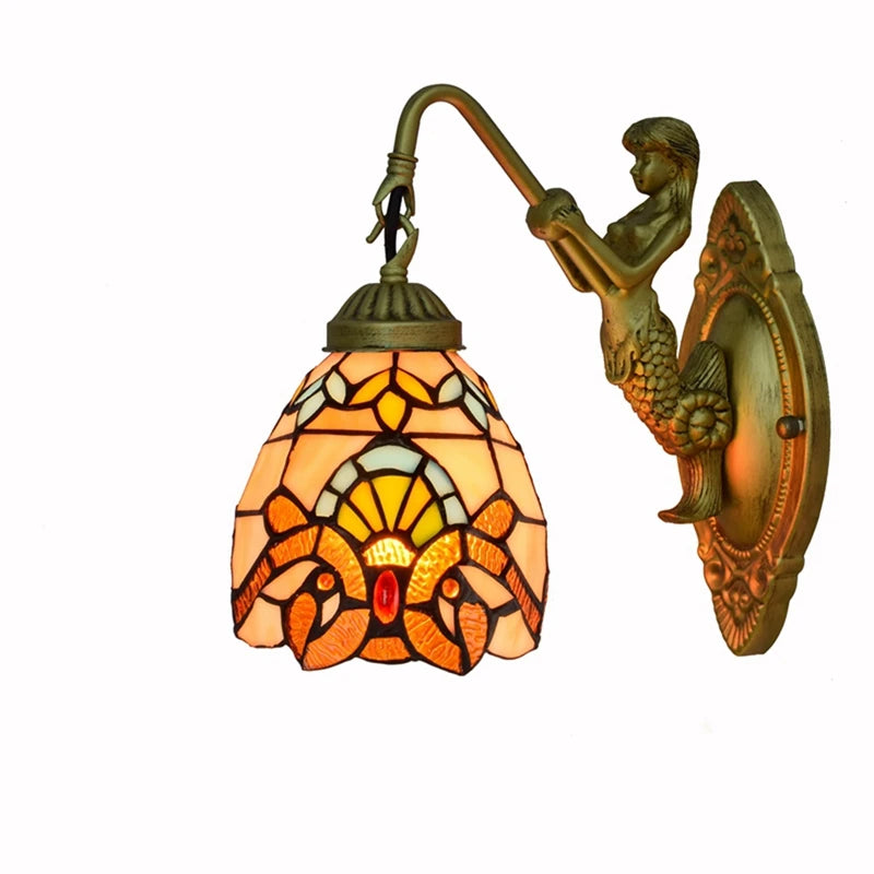 Tiffany Wall Lamp Baroque Style Handmade Stained Glass Wall Lamp Corridor Wall Sconces Single Head Bedside Mirror Front Lamp MegaBDM