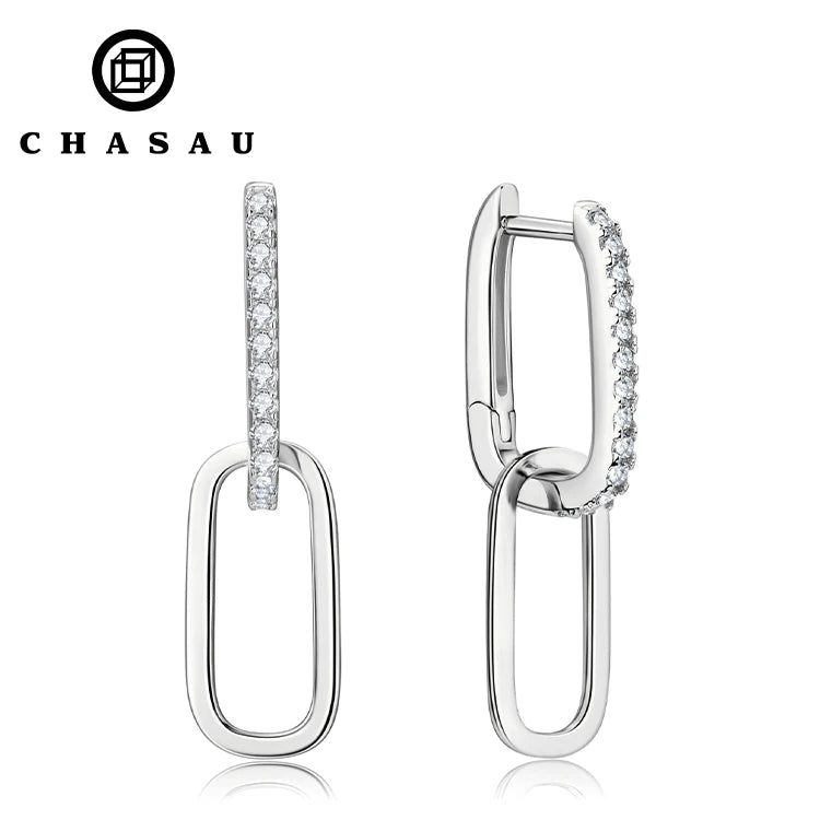 Piercing Wedding Jewelry Gift Pave Moissanite 925 Sterling Silver Huggie Paperclip Drop Link Earrings Detachable Hoops for Women