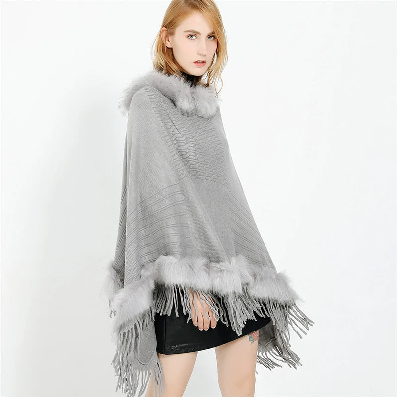 Jtfur Customized Ladies Autumn Elegant Casual Wrap Coat Female Faux Fur Poncho Women Fur Cloak