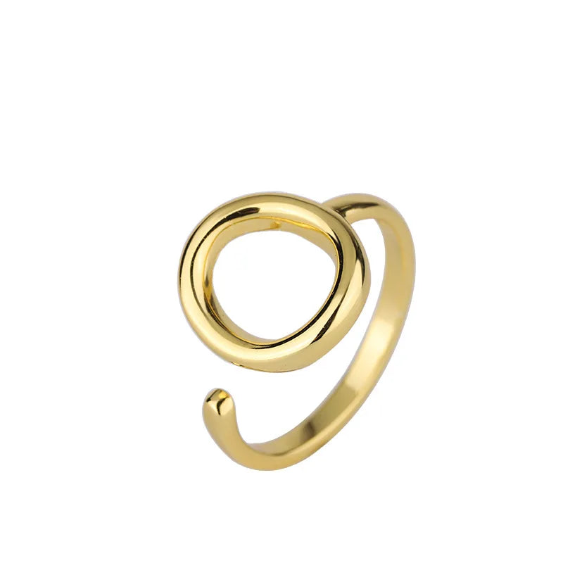 Wish Jewelry Personality Smooth Real Gold Plated Geometric Open Ring S925 Silver Hollow Round Adjustable Open Ring for Women