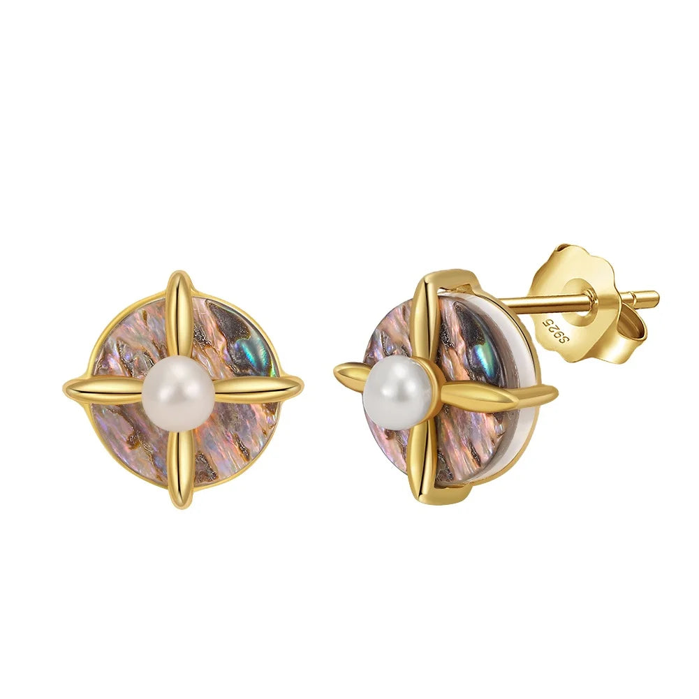 RINNTIN GPE25 Fine Jewelry Baroque Pearls Drop Earrings With Abalone Shell  925 Silver Freshwater Pearls Earings for Women