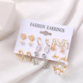 9 Pairs of Creative Acrylic Butterfly Cutout Heart Earrings Women Pearl Butterfly Pearl Ear Hoop Diamond Earrings