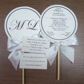 Creative Personalized Hand Fan Program Menu Card with Stick  Photo Venue Printing White Ribbon Paper Hanging Tag Foil Initials