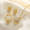 SC Hot Sale Flash Zircon Rotating Necklace Women 18K Gold Plated Stainless Steel Spinning Necklace Earrings Rings Jewelry Set
