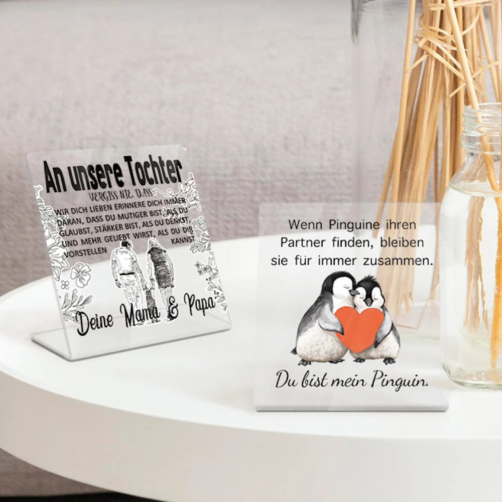 Inspirational Curved Acrylic Desk Ornament Table Decor with German Family Quotes for Parents and Siblings
