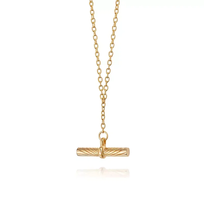 Gemnel Dainty Gold Plated Brass Jewelry bar Charm Gold Plated Brass Jewelry Brass Pendant Real Gold Plated Chain Link Necklace