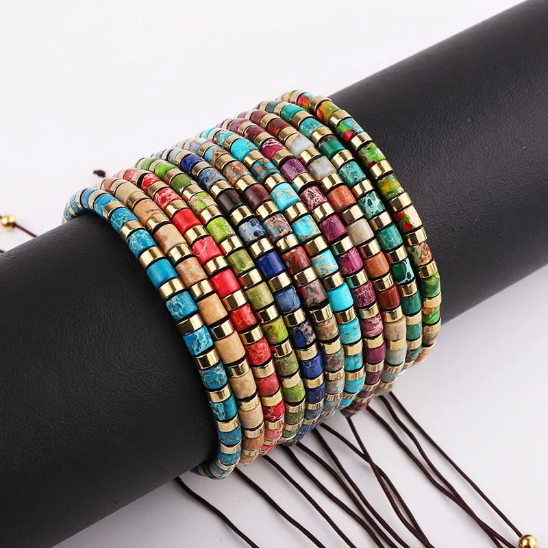 Cute Design Small Gemstone Beads Jewelry Colorful Imperial Jasper Stone Handmade Macrame Bracelet for Women