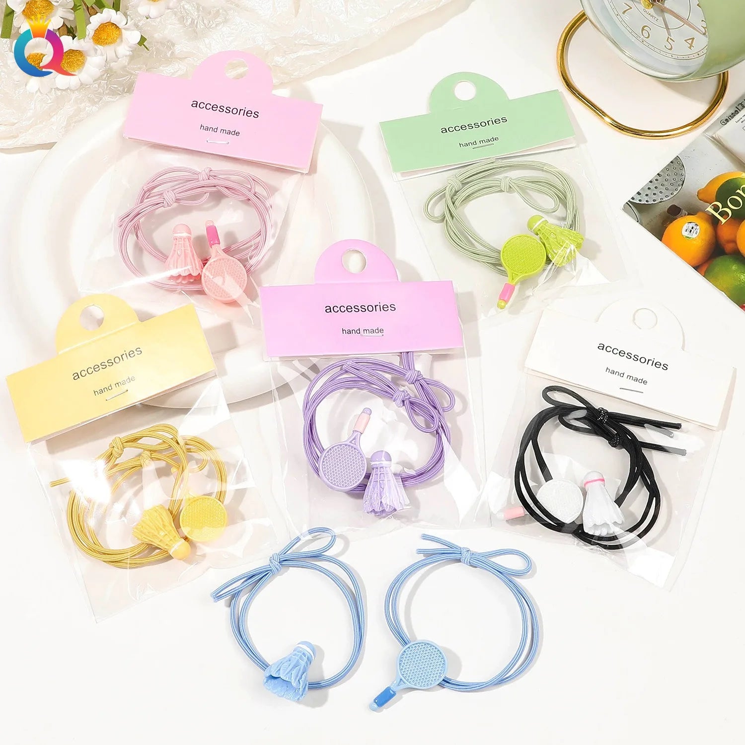 QIYUE Sports Hair Ties High Elastic Hair Bands Durable Rubber Band Badminton Racket Head Ties Women's Hair Accessories