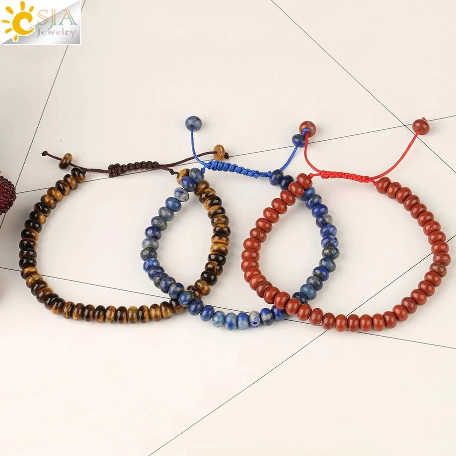 CSJA Trendy Natural Energy Tiger Eye Rose Quartz Abacus Beaded 6mm Handmade Woven Adjustable Stone Bracelet for Men Women G209