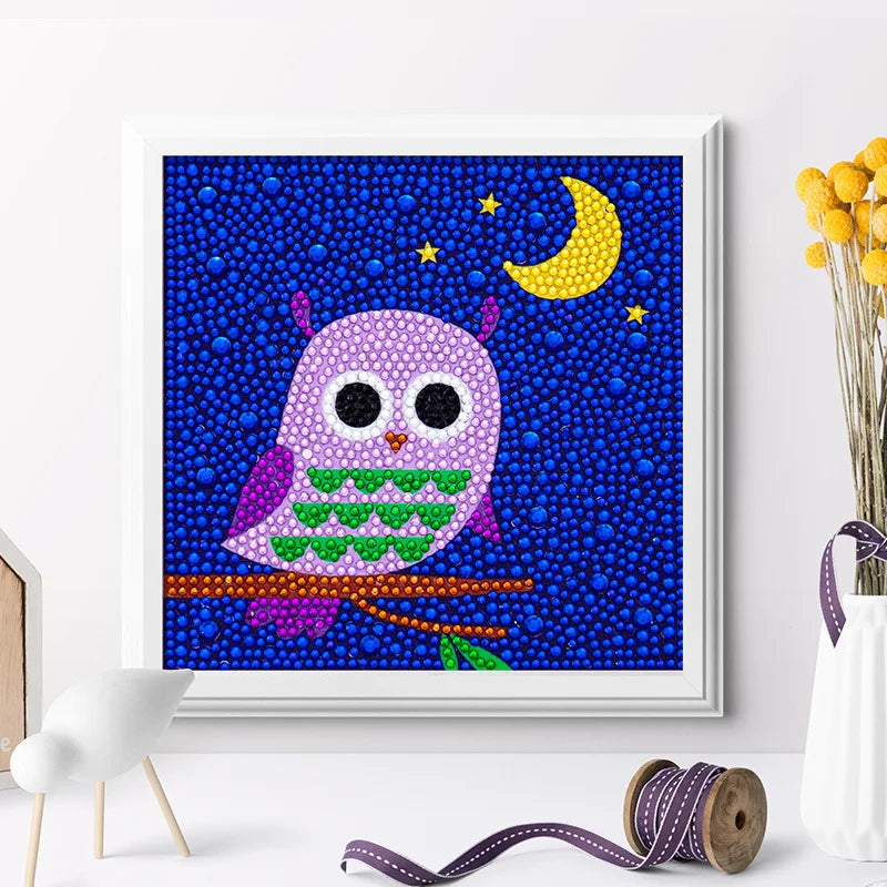 DIY 5D Diamond Painting Kits for Kids Night Owl Crystal Diamond Painting Children Animal Painting With Frame Home Decor