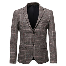 Men's Business Casual Plaid Suit Jacket Coat