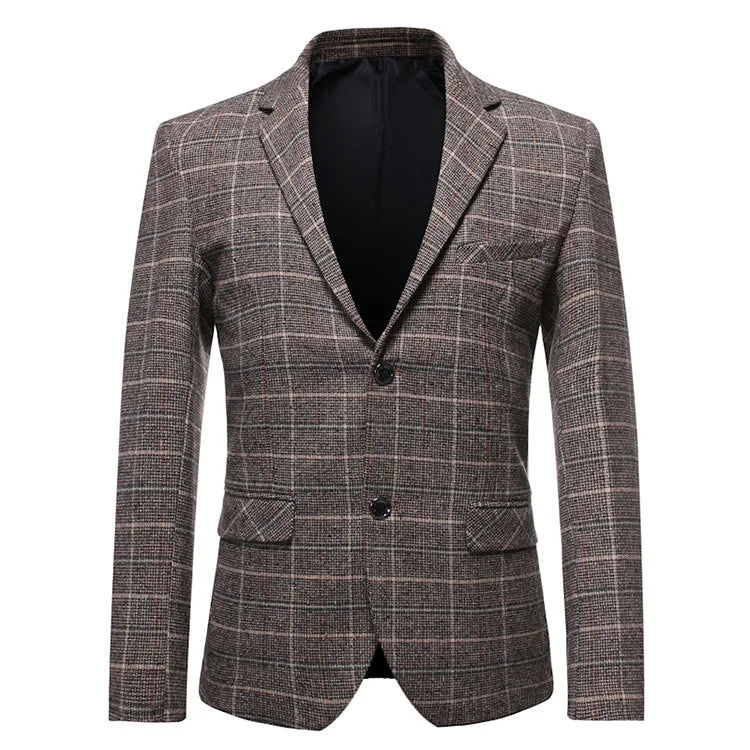Men's Business Casual Plaid Suit Jacket Coat