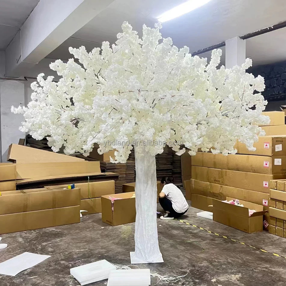 S804 Wholesale Indoor Outdoor Silk Sakura Trees Japanese Fake Flower White Cherry Blossom Artificial Tree for Wedding Decoration