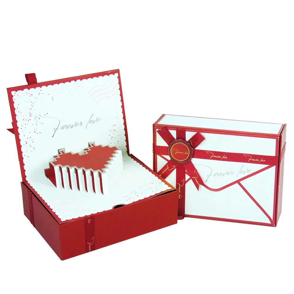 Luxury Elegant Ribbon Handle Recycled Materials Embossed Fruit Snack Red Gift Clear Flower Cake Box for Birthday Valentine's Day