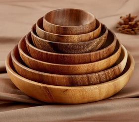 Wholesale Modern Eco-Friendly Acacia Wooden Round Shallow Bowl-8 Inch for Wedding & Party Desserts