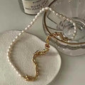 Simple Stylish 6-7mm Natural White Rice Pearl Necklace 45cm Horseshoe Buckle AB Necklace Jewelry Universal Stylish Necklace