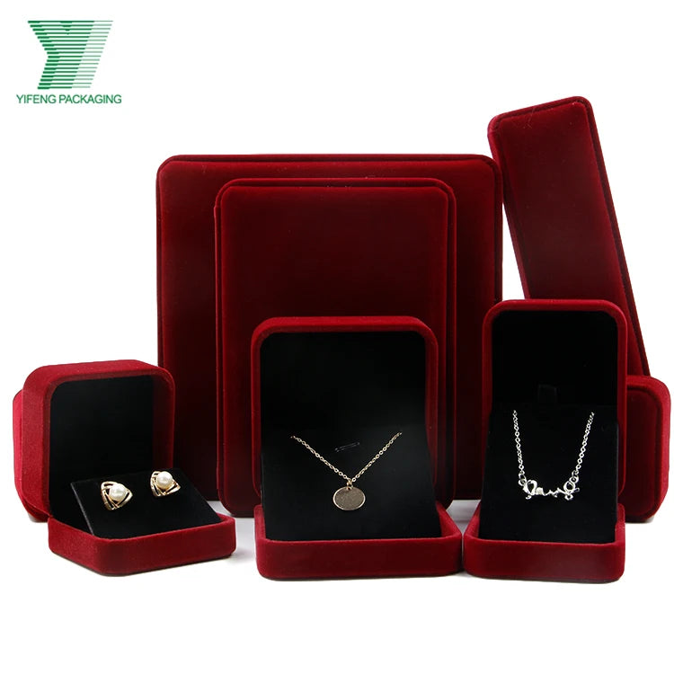 High Grade Cardboard Customized Size Jewelry Box Earrings Bracelet Ring Necklace Set Gift Boxes Cases Display Red 100 Pcs