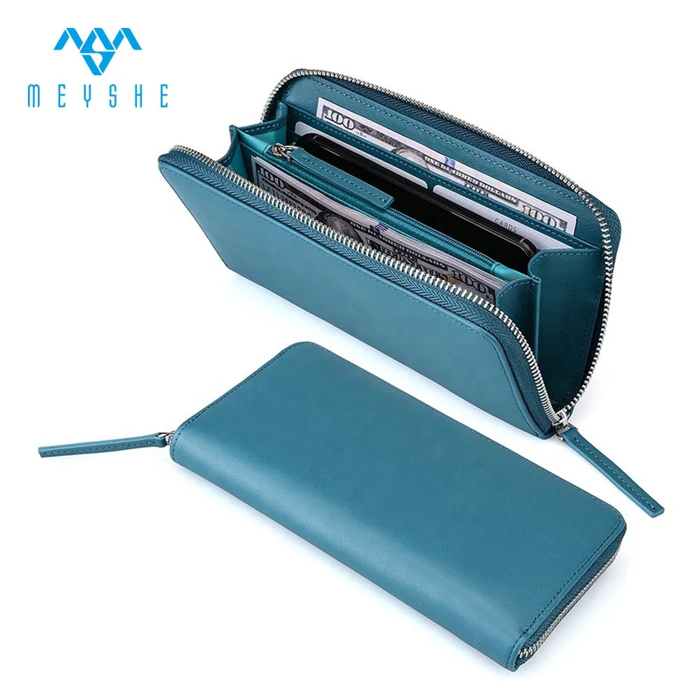 Custom Luxury Women's Zipper Wallet Full Grain Genuine Leather Long & Fashionable with Embossed Logo Functional Features
