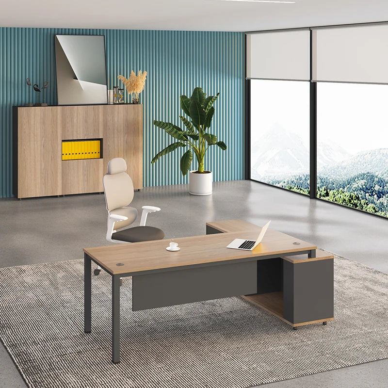 Modern Boss Office Furniture l Shape Executive Manager Ceo Office Furniture Home Office Desk With Side Cabinet