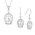 Cubic Zircon 925 Sterling Silver Plated Diamond Necklace Earring Wedding Jewelry Set Bird Cage Pendant Earrings