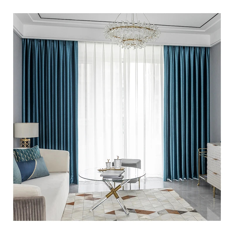 Innermor Custom Made Luxury Blackout Embossed Cloth Silk Feeling Drapes Curtains for Living Room  Window Bedroom