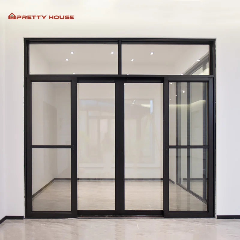 Modern Design 2 Tracks and 4 Aluminum Sliding Door Double Glass with Screen