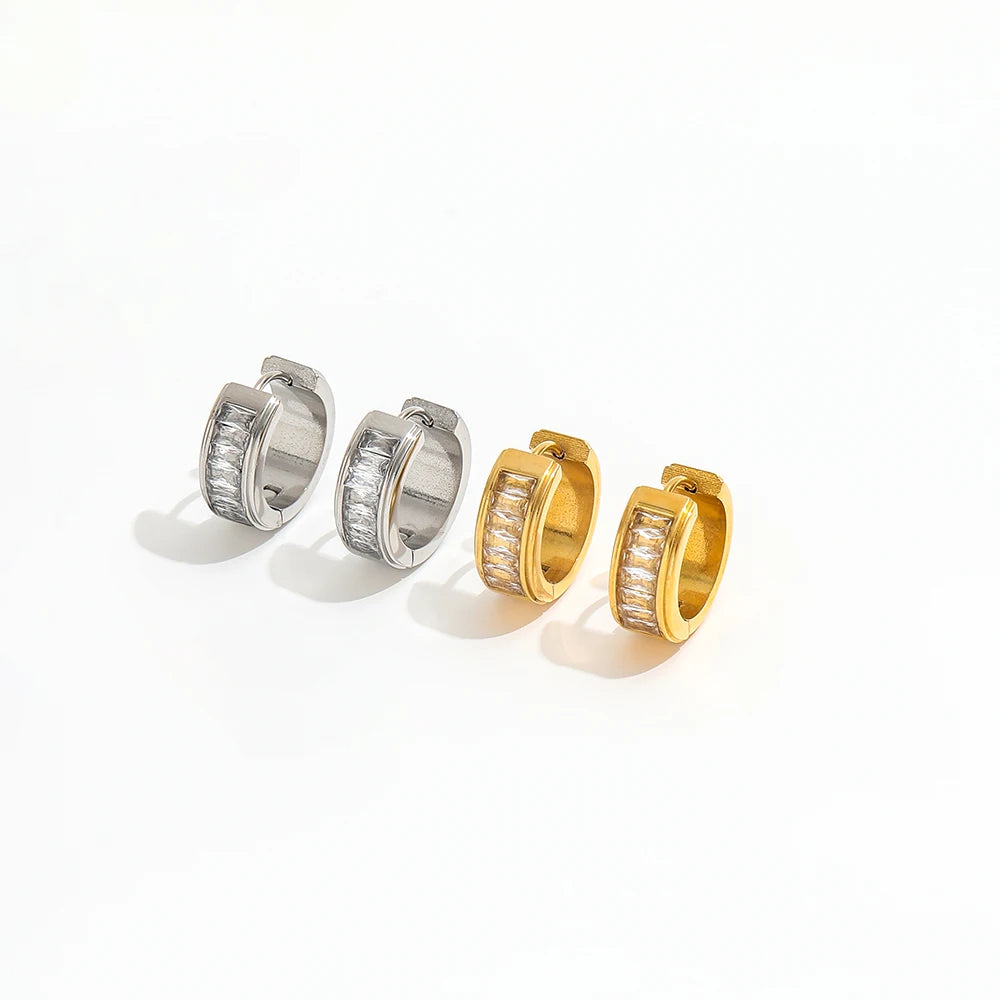Trendy High Quality PVD 18K Gold Plated Zirconia Pave Band Huggie Earrings Stainless Steel Earrings Wholesale
