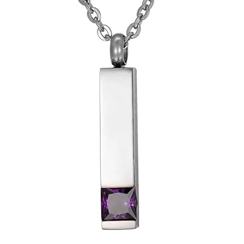 Zircon Stainless Steel Rectangle Cremation Pendant Memorial Keepsake Ashes Necklace Jewelry Birthstone Cremation Urn for Ashes