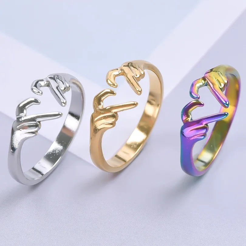 Europe and United States Women's Simple Open Stainless Steel Ring Titanium Steel Heart Non-Fading Resistant Wholesale Jewelry