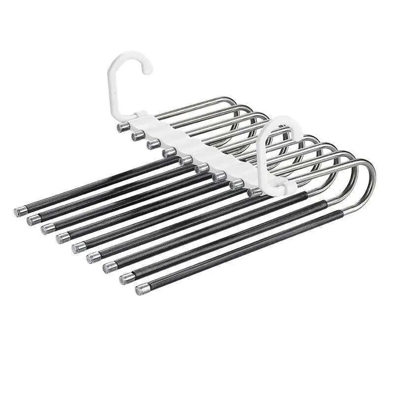 Multifunctional 9-Tube Pants Rack Storage Hanger Space-Saving 5-Tube Stainless Steel Folding Clothing Organizer PVC Pant Skirt