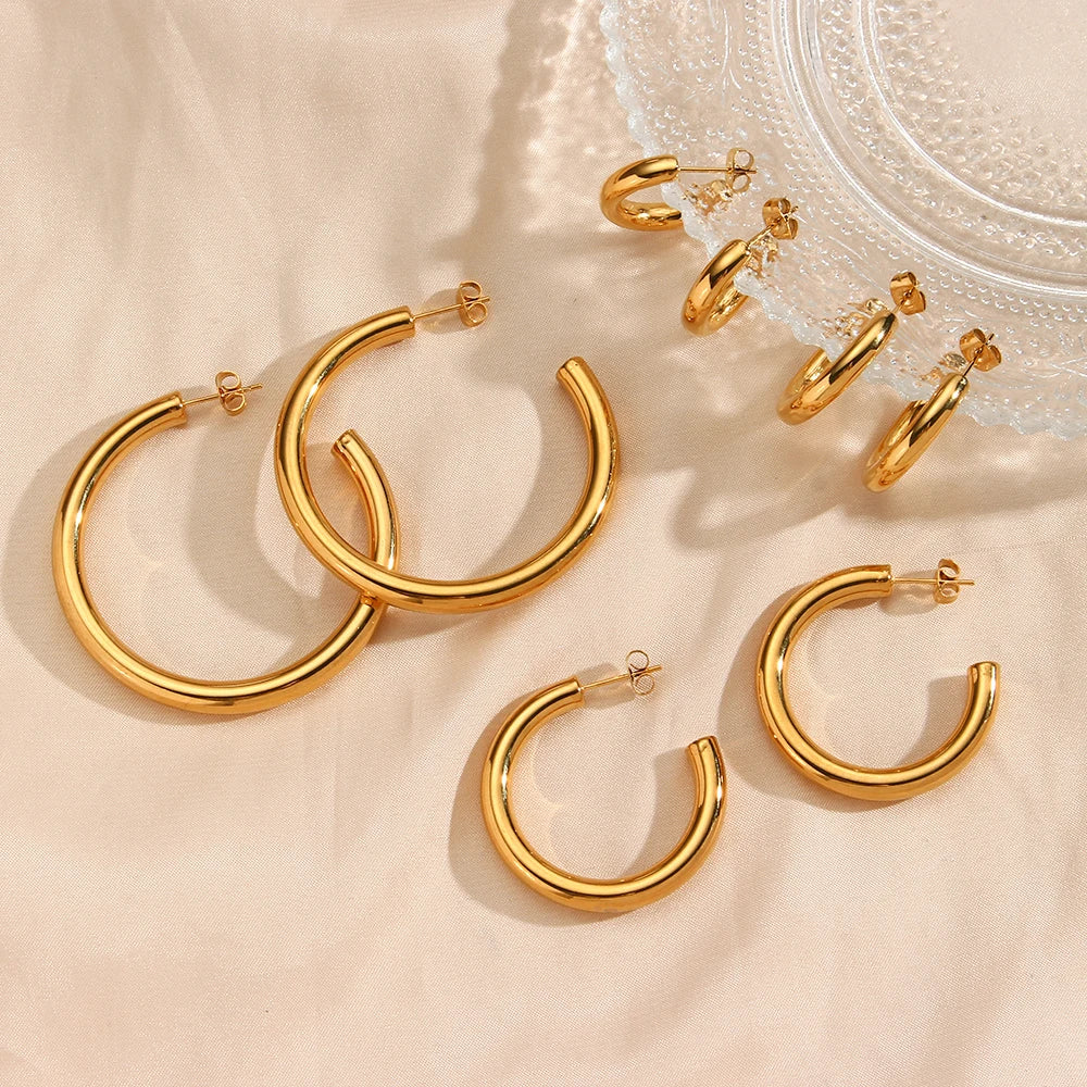 Waterproof 18K Gold Plated Tarnish Free Jewelry Big Hoop Earring Stainless Steel Oversized Huggie Hoop Earring for Women