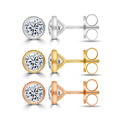 Starsgem 14K Gold Jewellery Earbob Bezel Setting Push Back Man Made Created Lab Grown Diamond Earrings