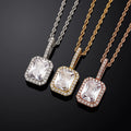 Hip-hop Large Zircon 18K Real Gold Plated Bling CZ Iced Out Square Gemstone Pendant Necklace for Women