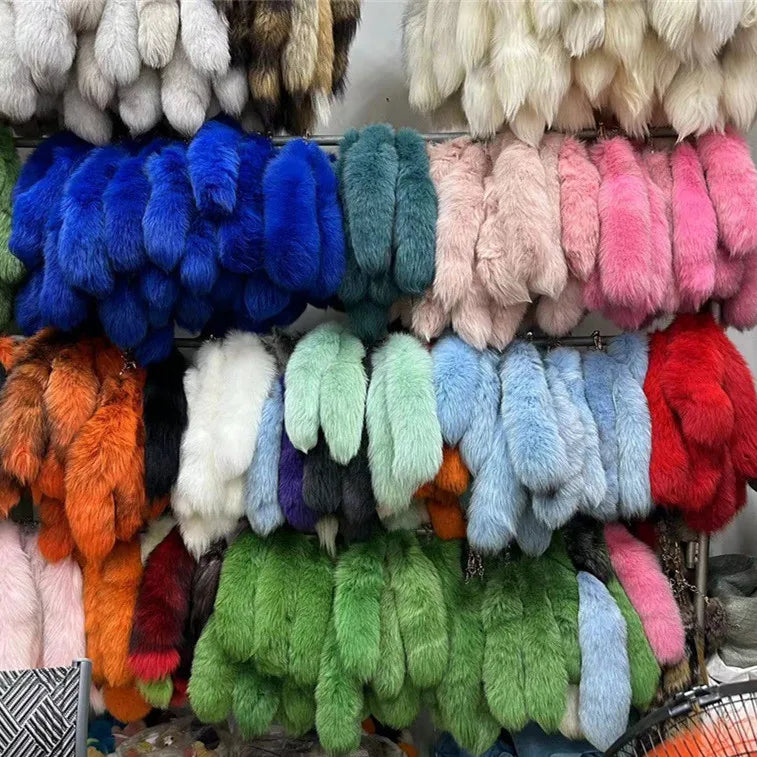 Wholesale Crystal 40cm Large Fox Tail Fluffy Cheap fox Fur Tail Key Chain High Quality Real Natural Blue fox Fur tails Pendant MegaBDM