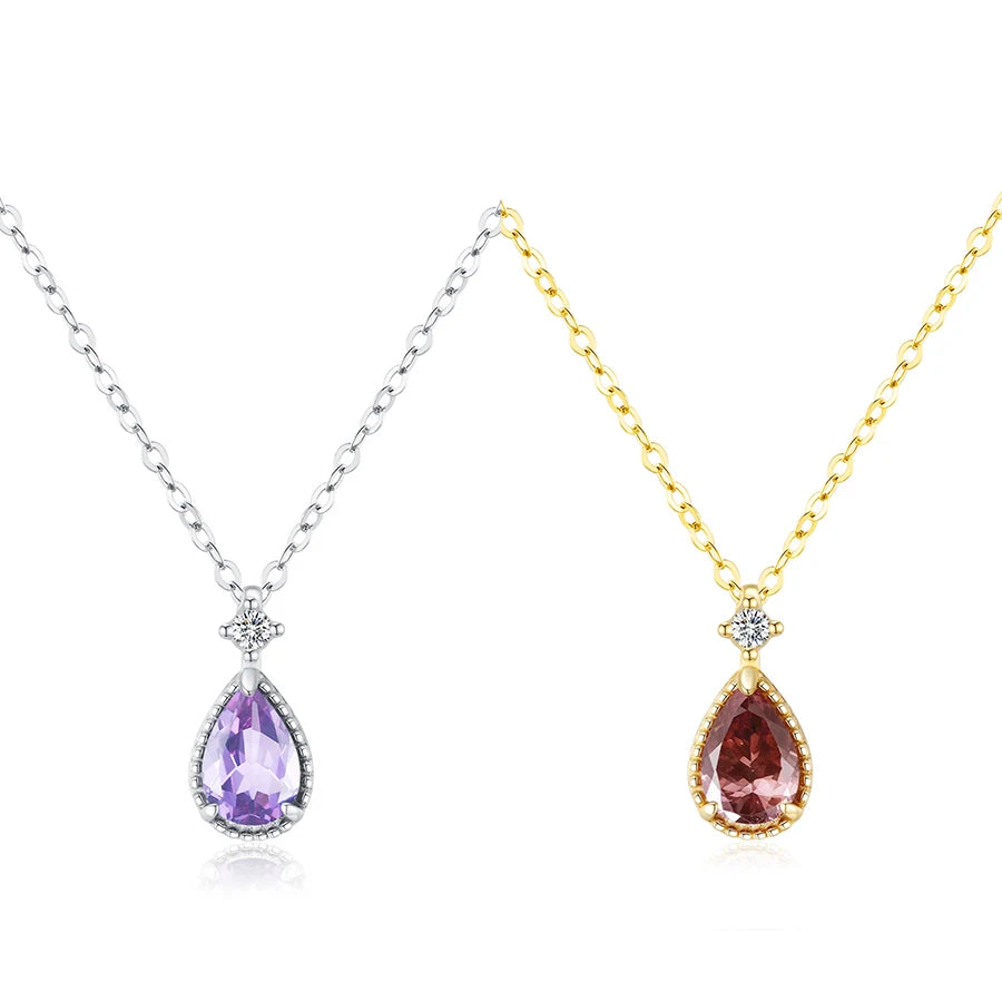 New Arrival 925 Sterling Silver Purple Teardrop Necklace Single Diamond Clavicle Chain Suitable for Women Fine Jewelry Gifts