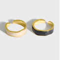 18K Gold Plated S925 Sterling Silver Irregular Black and White Glue Drop Open Adjustable Rings for Women