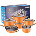 Factory Wholesale 12-Piece Export Colorful Stainless Steel Pot Non-Stick Pan Gold-Plated Handle Stainless Pots Set and Cookware