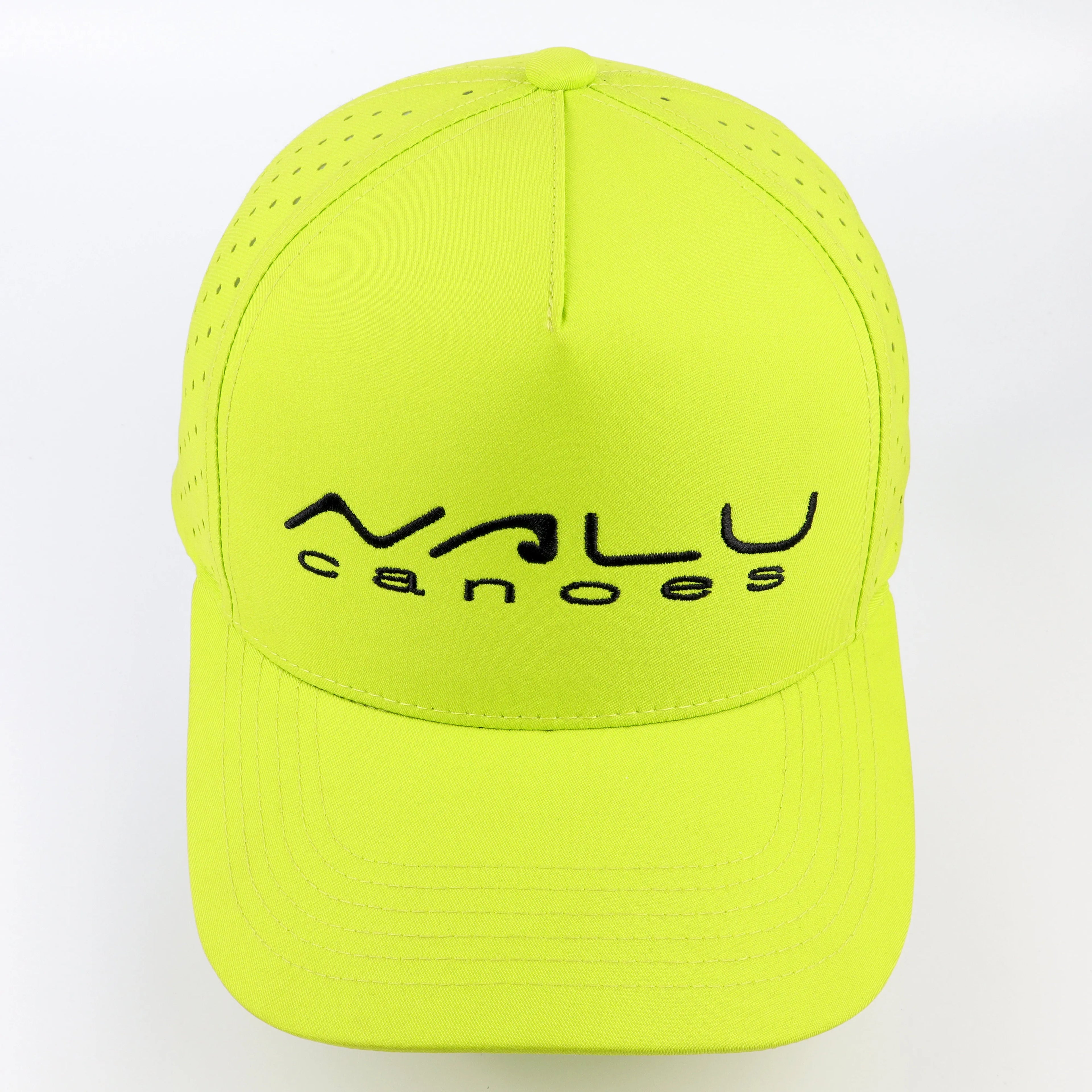 Custom 5 Panel Structured 100% Polyester Green Golf Dad HatSport Laser Cut GorrasWaterproof PVC Patch Logo Baseball Cap