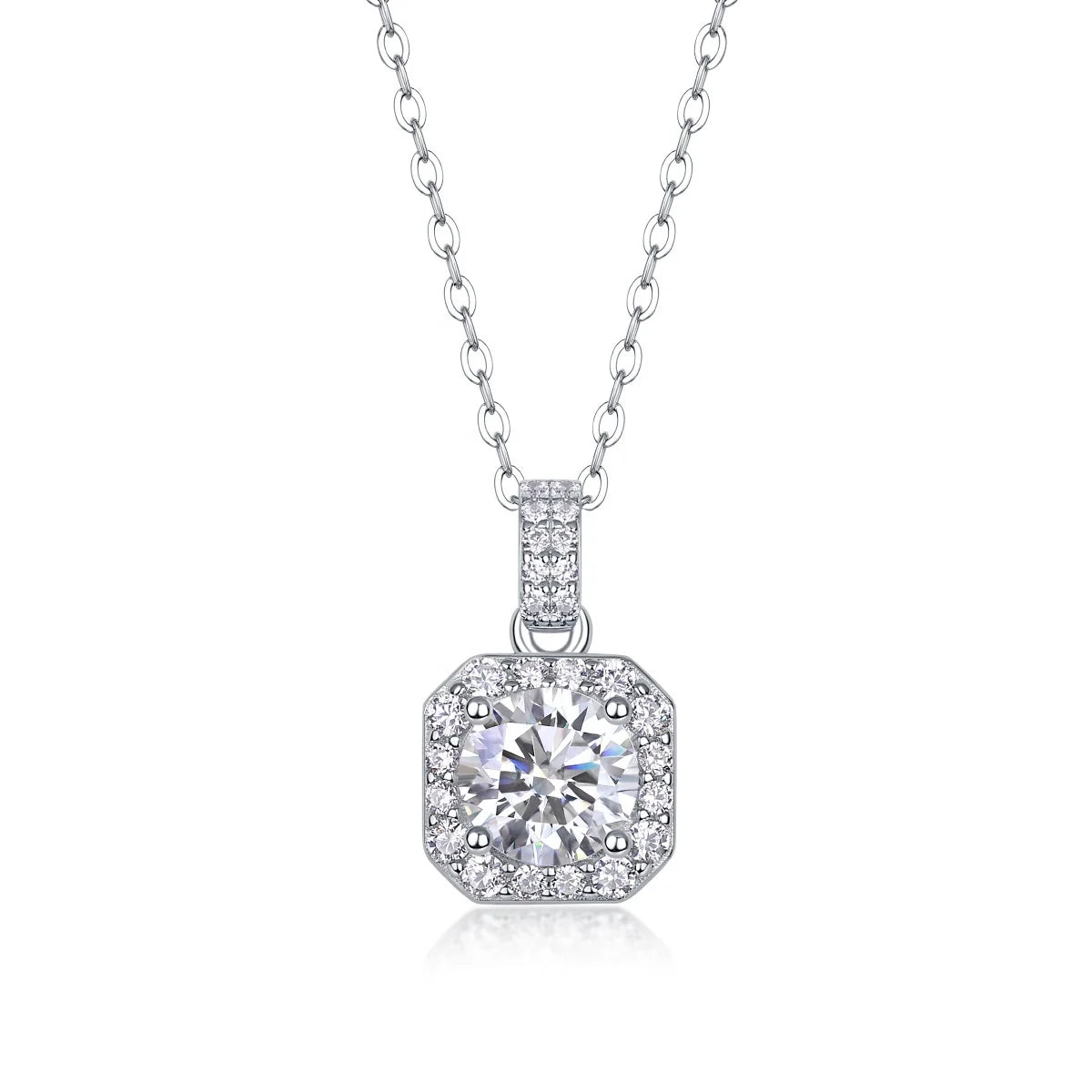 MMN10 Trendy Wedding S925 Sterling Silver Classic Design Necklace Jewelry Square Round Diamond Moissanite Pendant Necklace Women