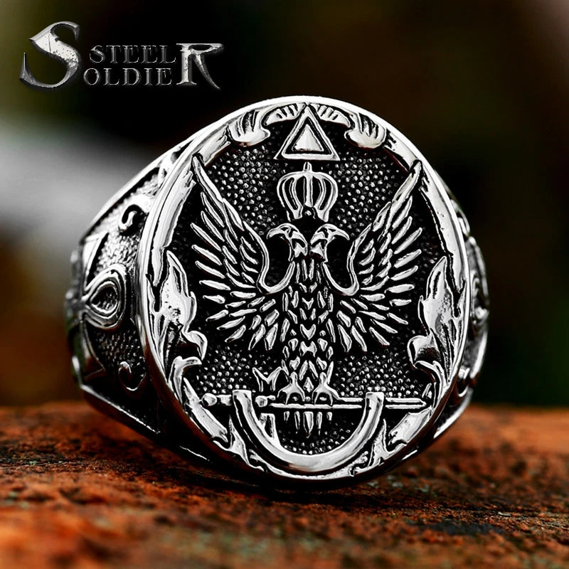 SS8-1154R New Design Stainless Steel Eagle Ring Bird Pattern Cross US Style Men's Ring Cool Biker Animal Jewelry High Quality